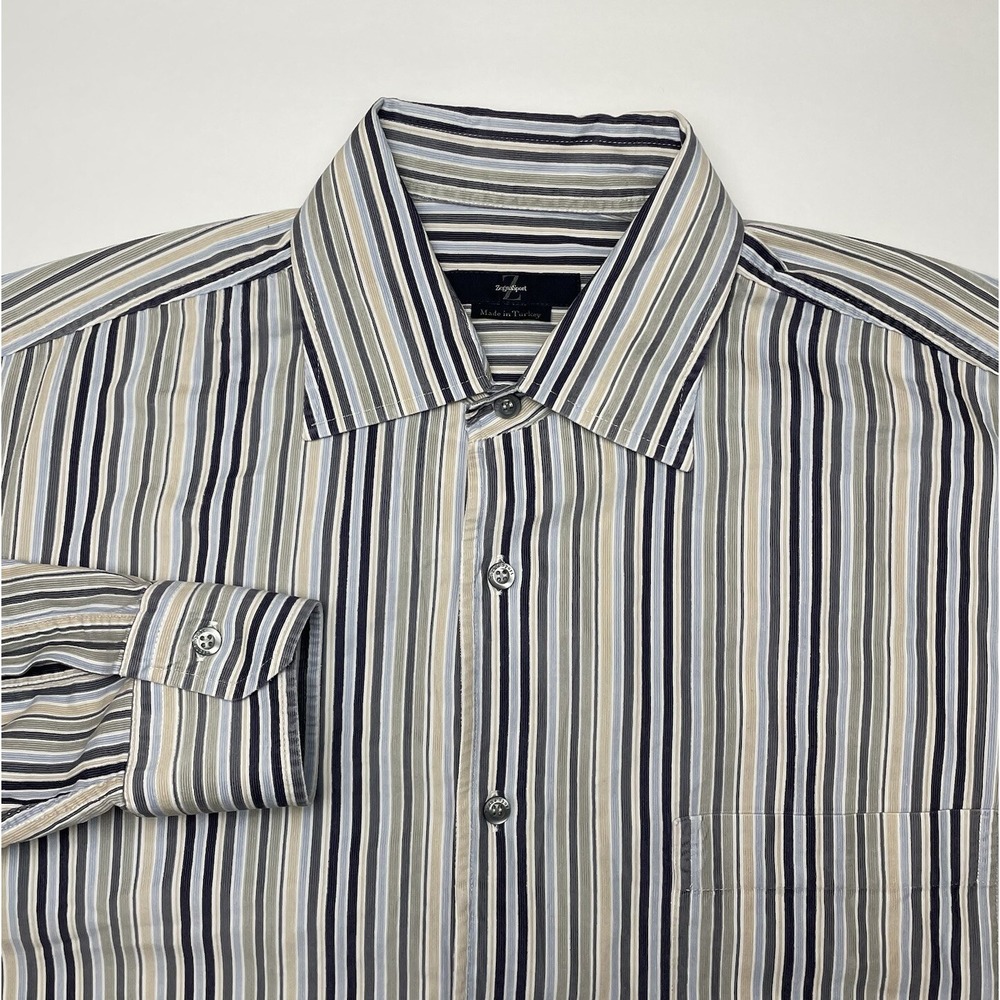 Ermenegildo Zegna Sport Button Down Shirt Medium Corduroy Stripe Long Sleeve‎